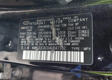 2010 Hyundai Tucson Limited z USA, uszkodzony, nr VIN KM8JUCAC0AU047182